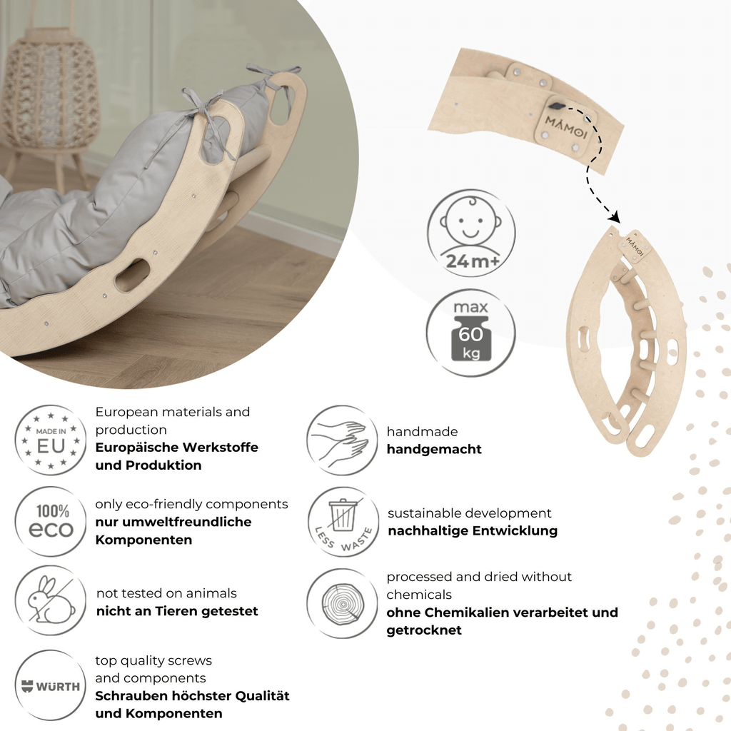 MAMOI® Arrampicata per bambini in legno naturale, Dondolo triangolo, Altalena da casa interno, Parete arco montessori a partire da 1 anno 2/3 anni