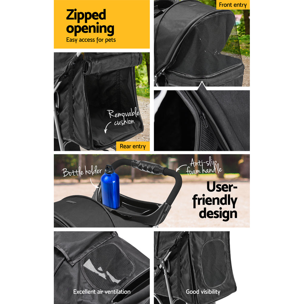 NNEDSZ 4 Wheel Pet Stroller - Black