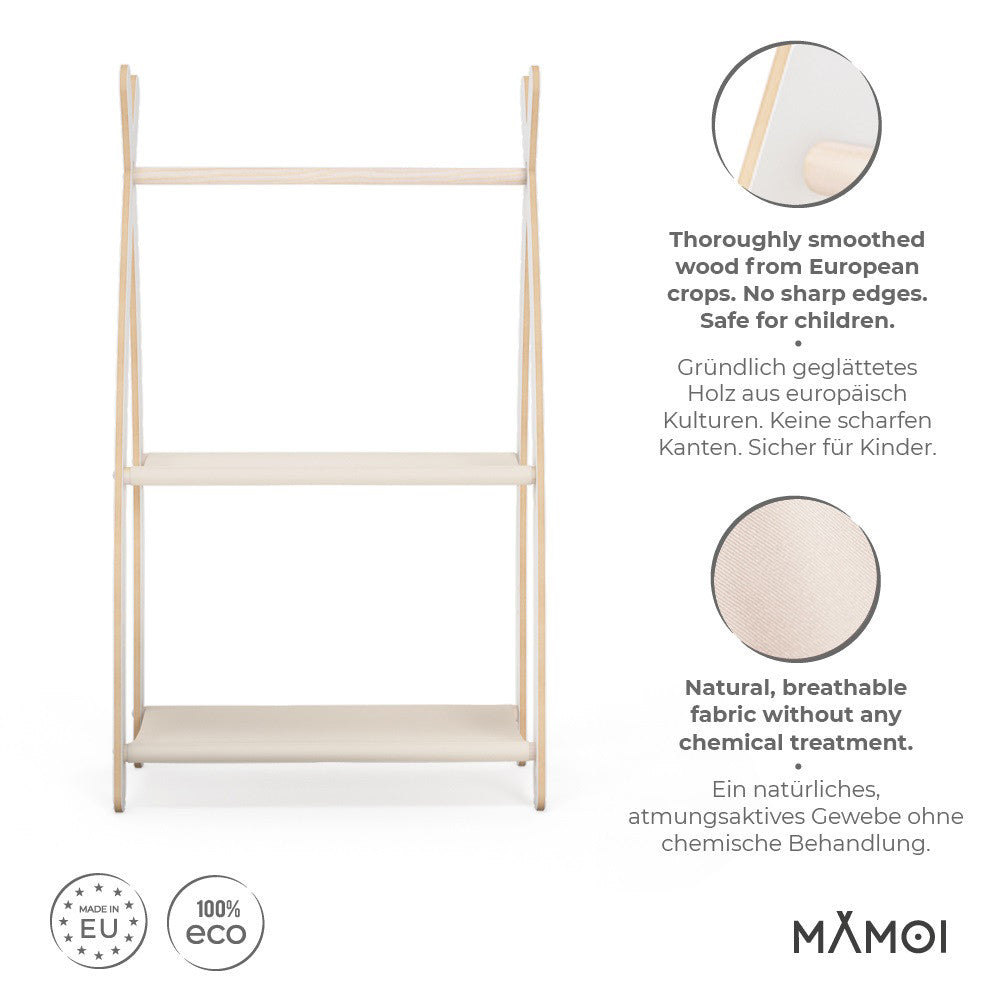 MAMOI® Armadio per Bambini in Legno 95x106x32cm / 53x95x32cm | Appendiabiti bambini da terra | Porta abiti | Guarderoba bambini per la cameretta | Armadio montessori | 100% ECO | Prodotto nell'UE