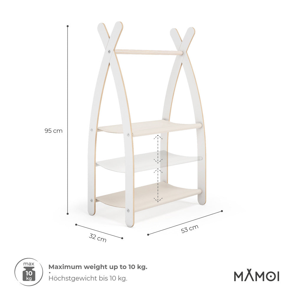 MAMOI® Armadio per Bambini in Legno 95x106x32cm / 53x95x32cm | Appendiabiti bambini da terra | Porta abiti | Guarderoba bambini per la cameretta | Armadio montessori | 100% ECO | Prodotto nell'UE