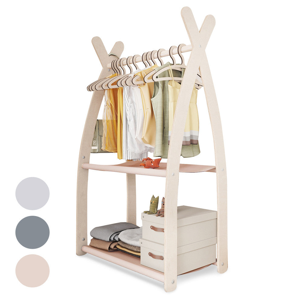 MAMOI® Children clothes rail Beige 53x95x32cm | Dressing up rail for kids made of natural wood | Baby wardrobe clothes storage modern design | Baby accessories | 100% ECO | MADE in EU