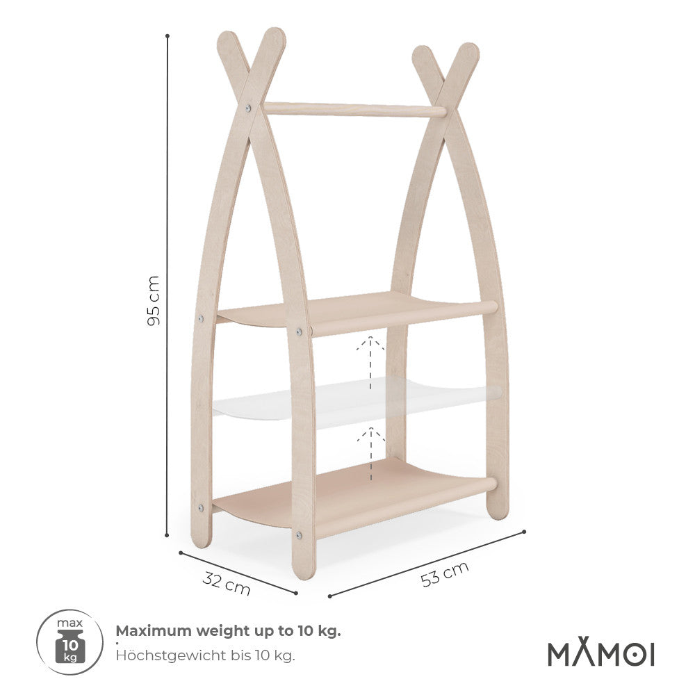 MAMOI® Children clothes rail Beige 53x95x32cm | Dressing up rail for kids made of natural wood | Baby wardrobe clothes storage modern design | Baby accessories | 100% ECO | MADE in EU