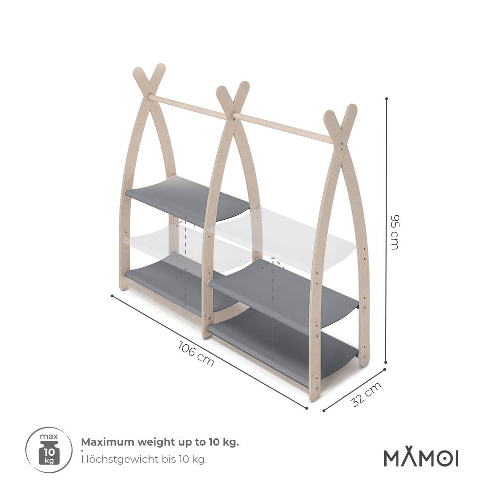MAMOI® Wieszak na ubrania dla dzieci | Szafa na ubrania dla dzieci wykonany z naturalnego drewna | Garderoba dziecięca do przechowywania ubrań nowoczesny design | Akcesoria dla dzieci | 100% ECO | Wyprodukowano w UE