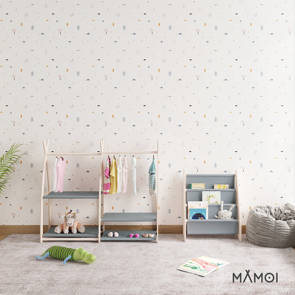 MAMOI® Wieszak na ubrania dla dzieci | Szafa na ubrania dla dzieci wykonany z naturalnego drewna | Garderoba dziecięca do przechowywania ubrań nowoczesny design | Akcesoria dla dzieci | 100% ECO | Wyprodukowano w UE